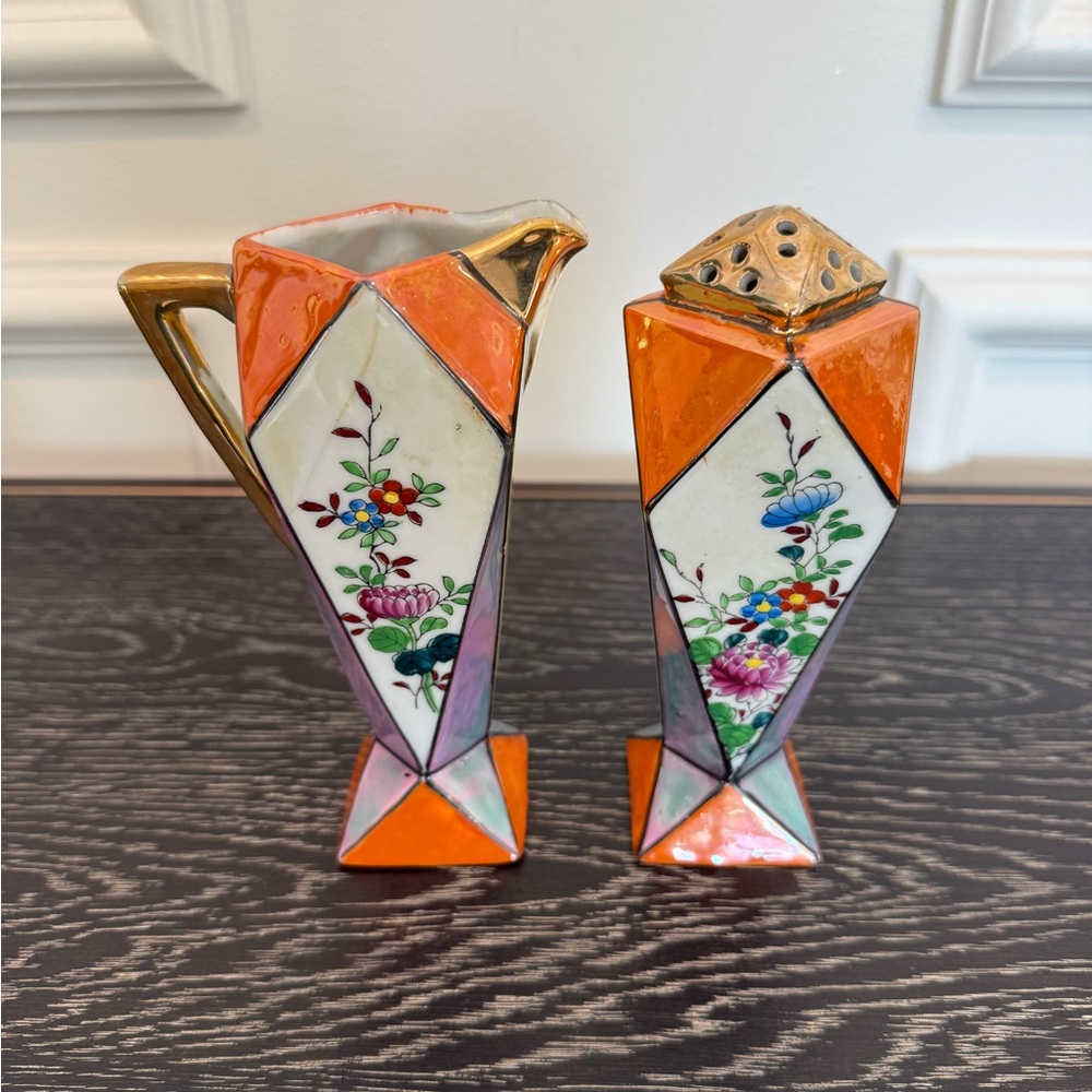 Noritake Japan Art Deco FLORAL Creamer And Sugar Muffineer
